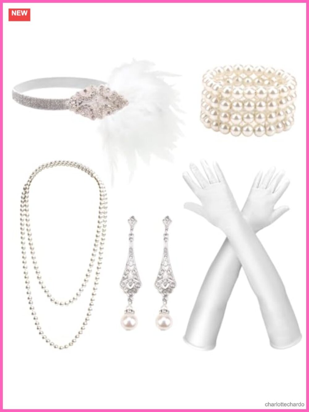 1920s Great Gatsby Flapper Costume Accessories Set Feather Headband Pearl